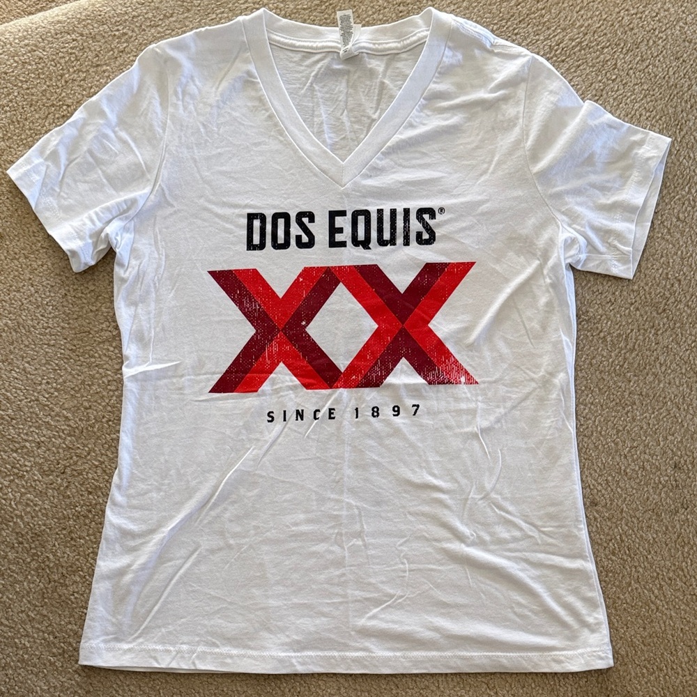 NEW Dos Equis White V Neck T-Shirt with Logo